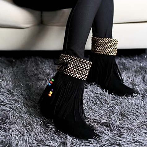 Women's Spring / Fall / Winter Round Toe Leatherette Casual Flat Heel Tassel Black / Brown / Yellow / Pink