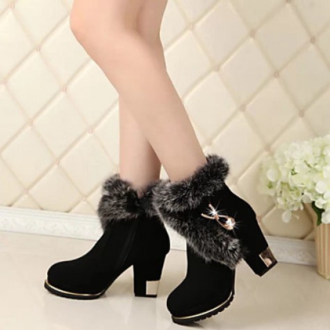 Women's Boots Fall / Winter Snow Boots / Fashion Boots Leather Outdoor / Casual Chunky Heel Zipper