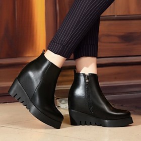 Women's Boots Fall Bootie Leather Casual Wedge Heel Others Black Others