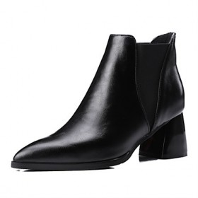 Women's Shoes PU Fall / Winter Heels / Bootie / Pointed Toe Boots Outdoor / Casual Chunky Heel Slip-on