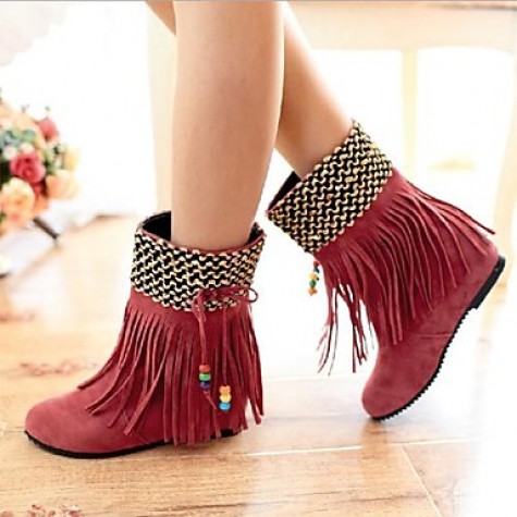 Women's Spring / Fall / Winter Round Toe Leatherette Casual Flat Heel Tassel Black / Brown / Yellow / Pink