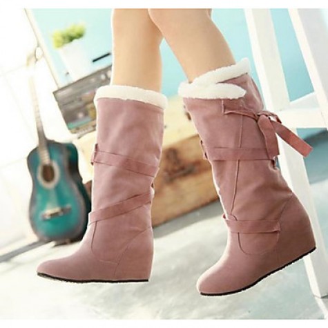 Women's Winter Snow Boots Leatherette Outdoor / Casual Wedge Heel Black / Brown / Pink