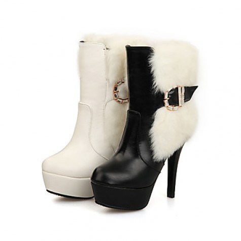 Women's Boots Fall / Winter Fashion BootsCasual Stiletto Heel Fur Black / White Others