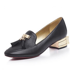 Women's Loafers & Slip-Ons Comfort / Round Toe Calf Hair Office & Career / Dress / Casual Chunky Heel Crystal Heel