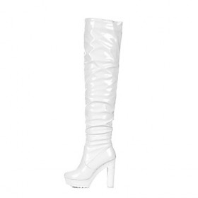 Women's Zipper Round Toe Solid Patent Leather High Heel Boots