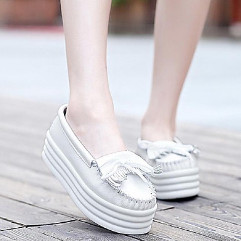 Women's Flats Spring/Summer/Fall/Winter Creepers Nappa Leather Office & Career /Casual Platform Tassel White Sneaker