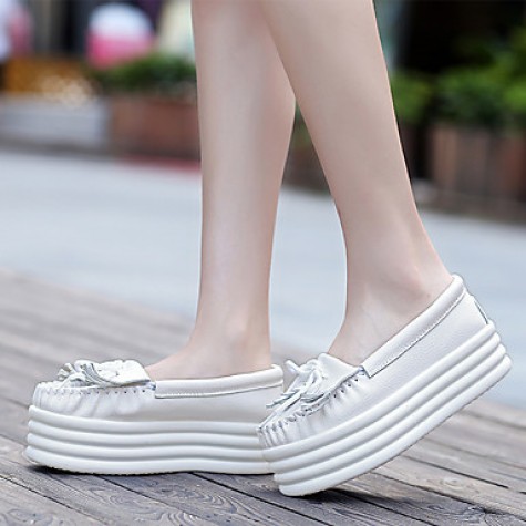 Women's Flats Spring/Summer/Fall/Winter Creepers Nappa Leather Office & Career /Casual Platform Tassel White Sneaker