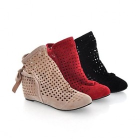 Women's Winter Round Toe / Fashion Boots Dress Flat Heel Bowknot Black / Brown / Red