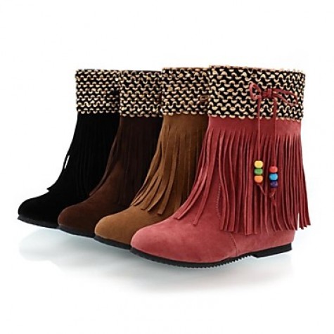 Women's Spring / Fall / Winter Round Toe Leatherette Casual Flat Heel Tassel Black / Brown / Yellow / Pink