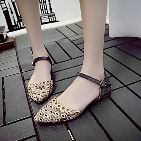 Women's Shoes Fabric Flat Heel Pointed Toe / Flats / Party & Evening / Dress /Blue / Gray / Almond