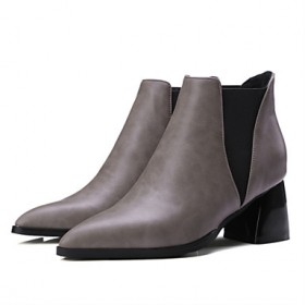 Women's Shoes PU Fall / Winter Heels / Bootie / Pointed Toe Boots Outdoor / Casual Chunky Heel Slip-on