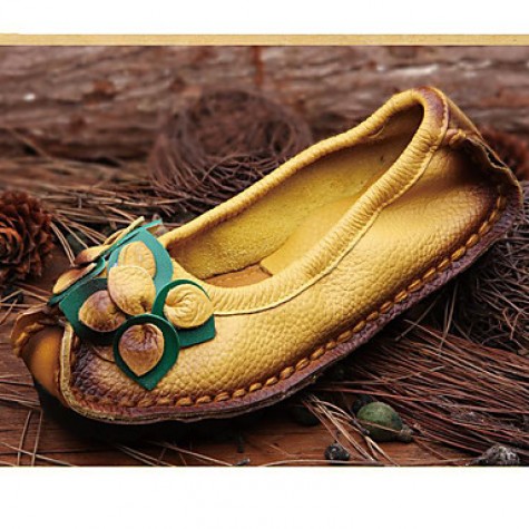 Women's Shoes Nappa Leather Spring/Summer/Fall/Moccasin Flats Casual Flat Heel Sparkling Glitter/Ruched Yellow / Red