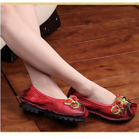 Women's Shoes Nappa Leather Spring/Summer/Fall/Moccasin Flats Casual Flat Heel Sparkling Glitter/Ruched Yellow / Red