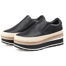Women's Loafers & Slip-Ons Summer Comfort Leather Casual Flat Heel Others Black / Silver Walking