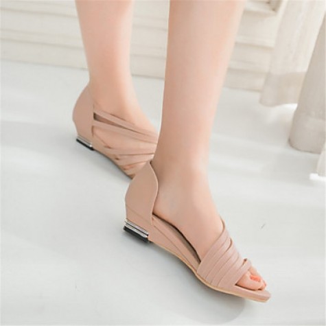 Women's Shoes Leatherette Wedge Heel Comfort / Open Toe Sandals Office & Career / Dress / Casual Black / Blue / Pink