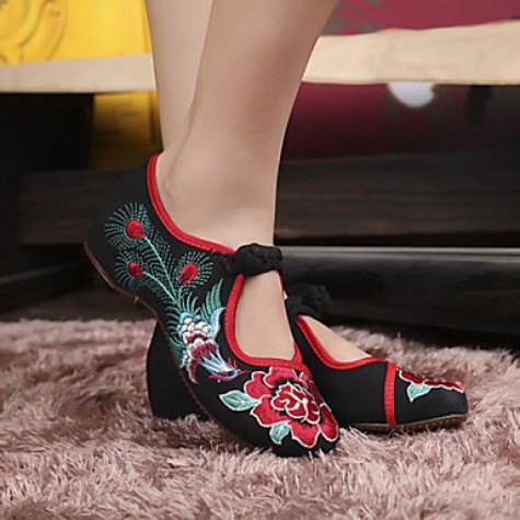 Women's Shoes Canvas Spring Summer Fall Mary Jane Comfort Flats Casual Flat Heel Buckle Flower Black Red Walking