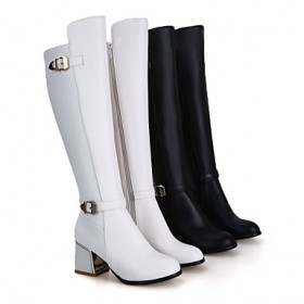 Women's Shoes Chunky Heel Riding Boots/Round Toe Boots Dress Black/White