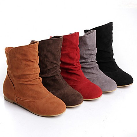 Women's Shoes Flat Heel Fashion Boots/Round Toe Boots Casual Black/Brown/Yellow/Red/Gray