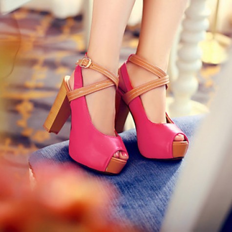 Women's Shoes Chunky Heel Heels/Open Toe Sandals Dress Black/Blue/Red/Beige