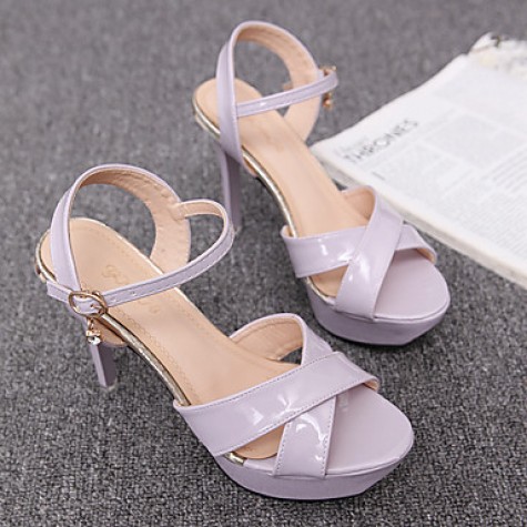 Women's Shoes PU Stiletto Heel Heels / Peep Toe Sandals Office & Career / Party & Evening / Casual Pink / Purple