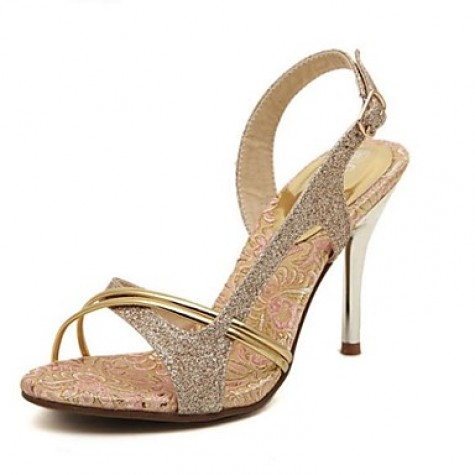 Women's Spring / Summer / Fall / Winter Heels / Pointed Toe / Open Toe Leather Dress / Party & Evening Stiletto Heel Buckle Gold