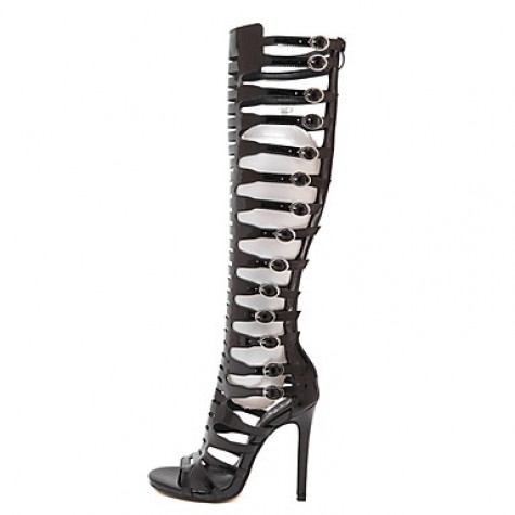 Women's Shoes Patent Leather Stiletto Heel Open Toe Sandals Dress Black