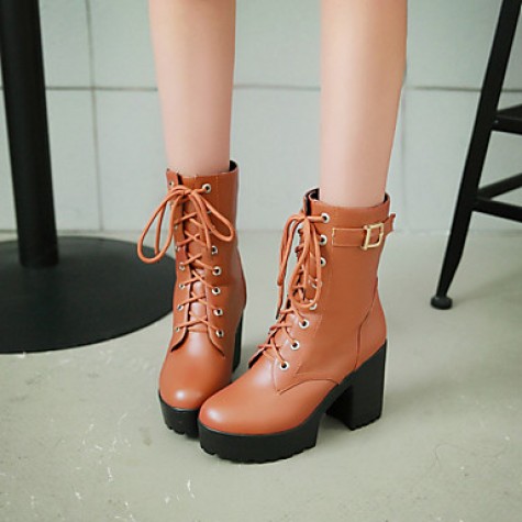 Women's Shoes Leatherette Chunky Heel Platform / Riding Boots Boots Outdoor / Office & Career / Casual