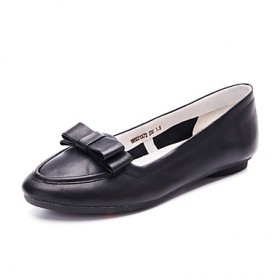 Women's Loafers & Slip-Ons Spring / Fall Comfort / Round Toe Cowhide Dress / Casual Flat Heel Bowknot shoe