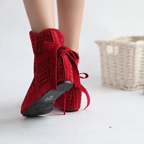 Women's Winter Round Toe / Fashion Boots Dress Flat Heel Bowknot Black / Brown / Red