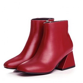Women's Boots Winter Bootie / Square Toe Leather Outdoor / Dress Chunky Heel Others Black / Pink / Red Others