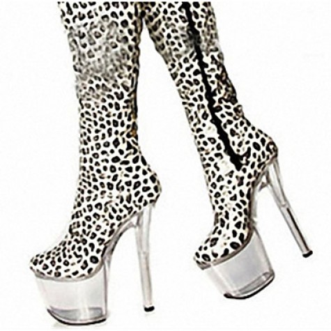 17CM white leopard boots high heeled boots with / Sexy Knee Boots / Ultra high heel Women's Shoes / Fashion Animal Print