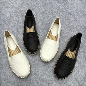 Women's Shoes Leather Spring / Summer / Fall Ballerina Loafers / Casual Flat Heel Others Black / White