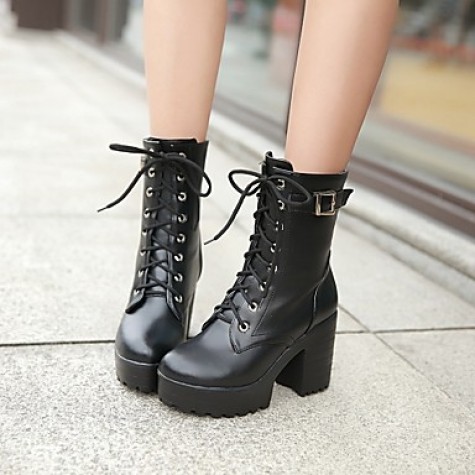 Women's Shoes Leatherette Chunky Heel Platform / Riding Boots Boots Outdoor / Office & Career / Casual