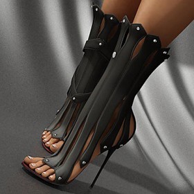 Women's Shoes Leatherette Stiletto Heel Heels / Peep Toe Sandals / Heels Party & Evening / Dress / Casual Black / White