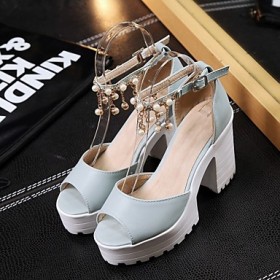Women's Shoes Leatherette Chunky Heel Peep Toe Sandals Wedding / Office & Career / Party & Evening Blue / Pink / White