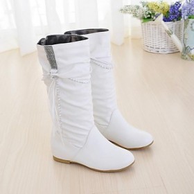 Women's Spring / Fall / Winter Fashion Boots / Comfort / Round Toe Leatherette Dress Flat Heel Tassel / Lace-up Black / Yellow / White