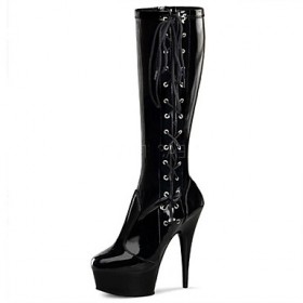 15CM Nightclub Sexy Women's Boots Spring /Winter Fashion Boots Patent Leather / Party/ Casual Stiletto Lace-up Black