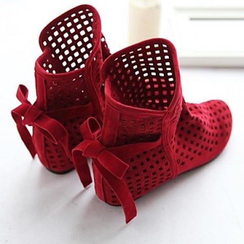 Women's Winter Round Toe / Fashion Boots Dress Flat Heel Bowknot Black / Brown / Red