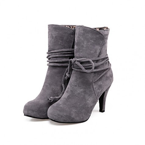 Women's Shoes Stiletto Heel Fashion Boots / Round Toe Boots Dress Black / Brown / Gray / Beige