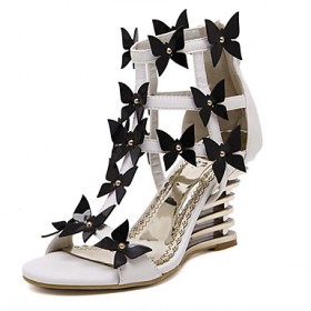 Women's Shoes Leatherette Wedge HeelOpen Toe Sandals Dress Black / White