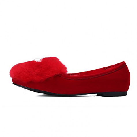 Women's Flats Spring / Fall / Winter Comfort Fur Outdoor / Dress / Casual Flat Heel Slip-on Black / Red Others
