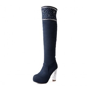Women's Boots Fall /Winter Fashion Boots/Round Toe Fleece Office & Career / Casual Chunky Heel Sparkling GlitterBlack /