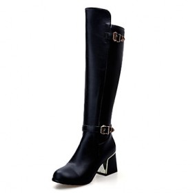 Women's Shoes Chunky Heel Riding Boots/Round Toe Boots Dress Black/White