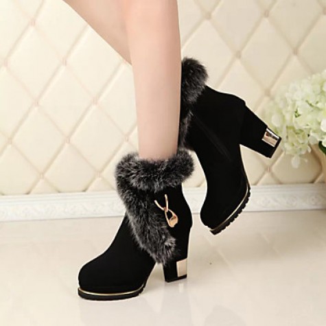 Women's Boots Fall / Winter Snow Boots / Fashion Boots Leather Outdoor / Casual Chunky Heel Zipper